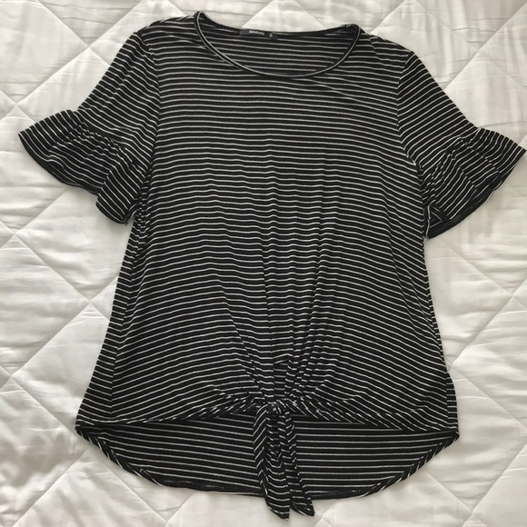 Annabelle Tops - Black/white striped tie front top